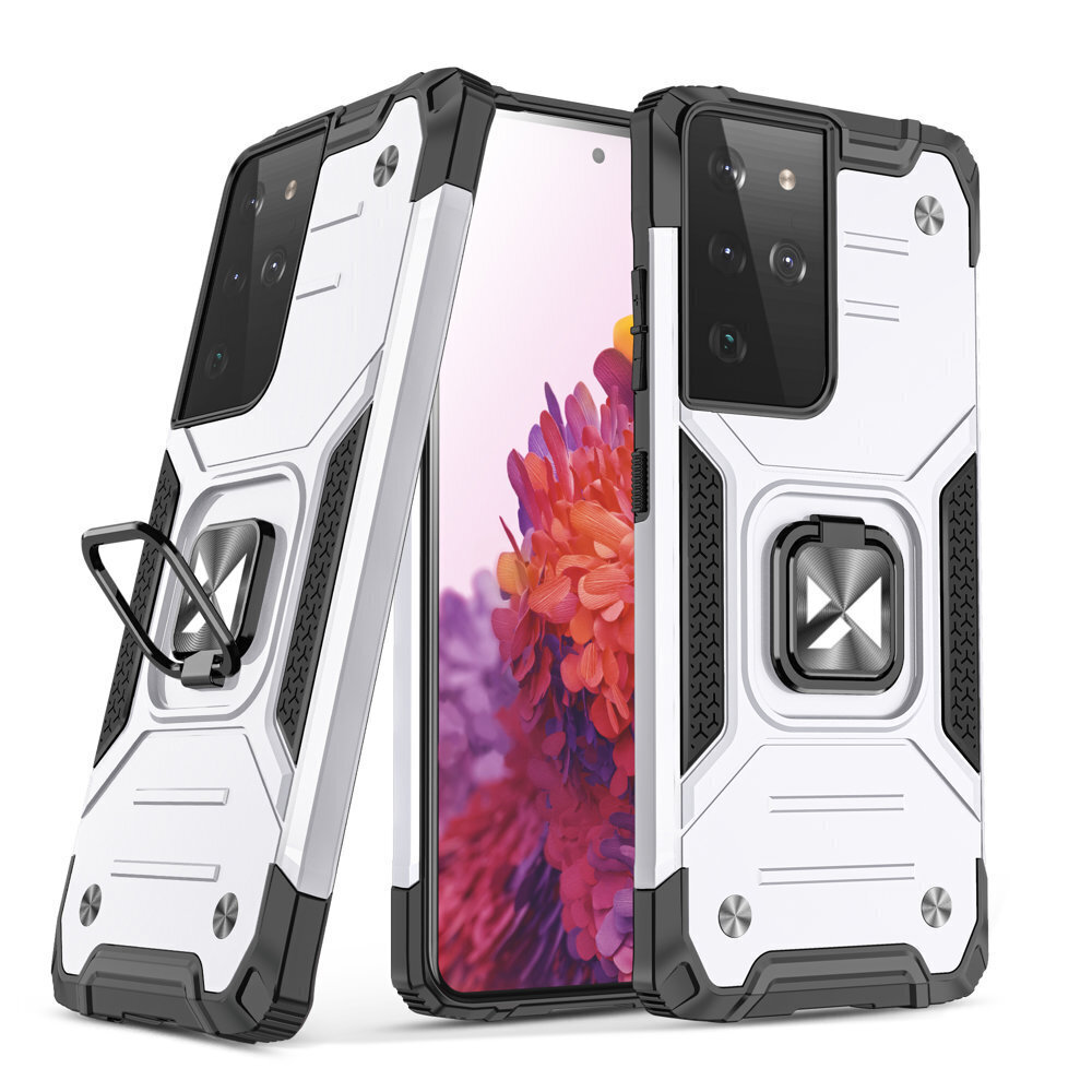 Wozinsky Ring Armor Case Kickstand Tough Rugged Cover for Samsung Galaxy S21 Ultra 5G silver (Silver) цена и информация | Telefoni kaaned, ümbrised | kaup24.ee