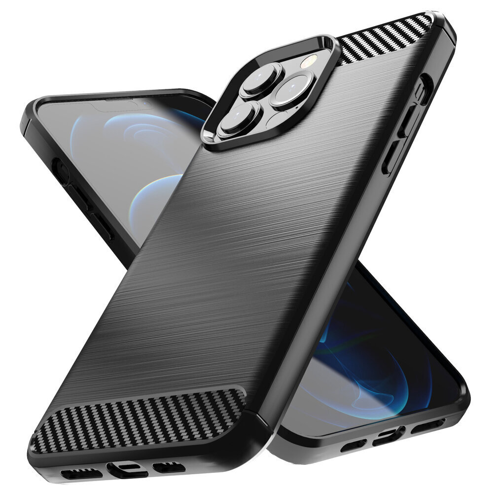 Carbon Case Flexible Cover TPU Case for iPhone 13 Pro Max black (Black \ iPhone 13 Pro Max) цена и информация | Telefoni kaaned, ümbrised | kaup24.ee