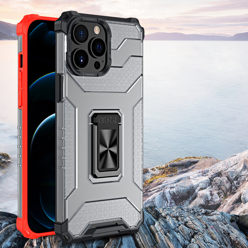 Crystal Ring Case Kickstand Tough Rugged Cover for iPhone 13 Pro Max red (Red) hind ja info | Telefoni kaaned, ümbrised | kaup24.ee