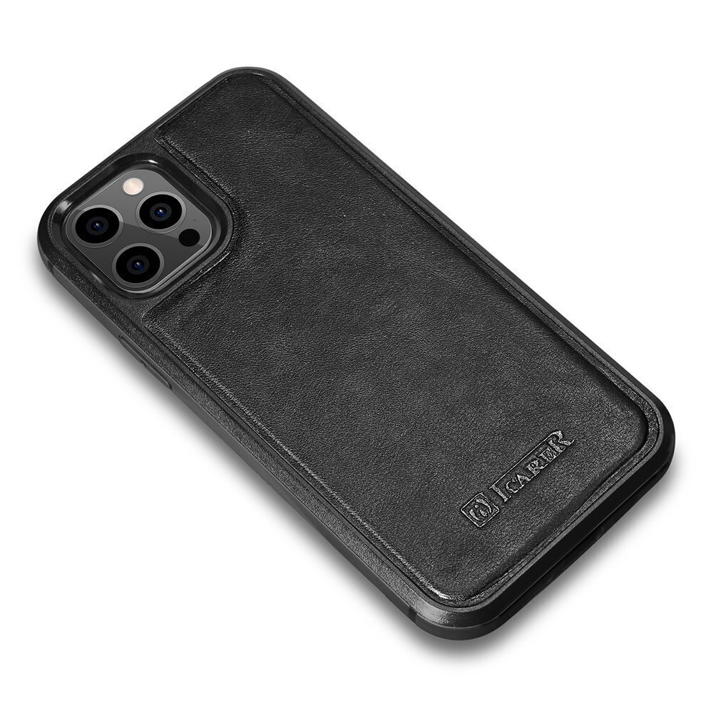 iCarer Leather Oil Wax case covered with natural leather for iPhone 12 Pro Max black (ALI1206-BK) (Black) цена и информация | Telefoni kaaned, ümbrised | kaup24.ee