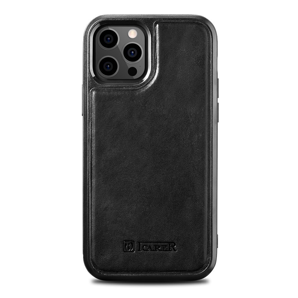 iCarer Leather Oil Wax case covered with natural leather for iPhone 12 Pro Max black (ALI1206-BK) (Black) цена и информация | Telefoni kaaned, ümbrised | kaup24.ee