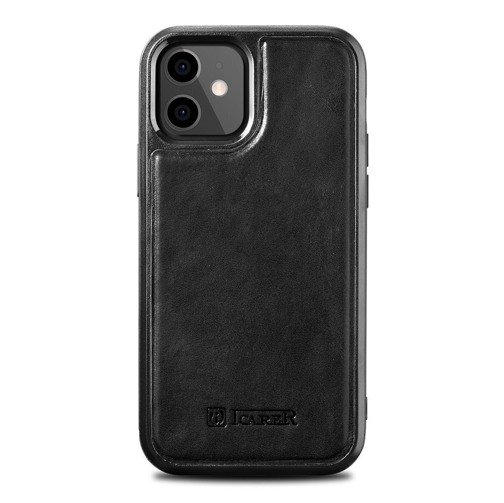 iCarer Leather Oil Wax case covered with natural leather for iPhone 12 mini black (ALI1204-BK) (Black) цена и информация | Telefoni kaaned, ümbrised | kaup24.ee