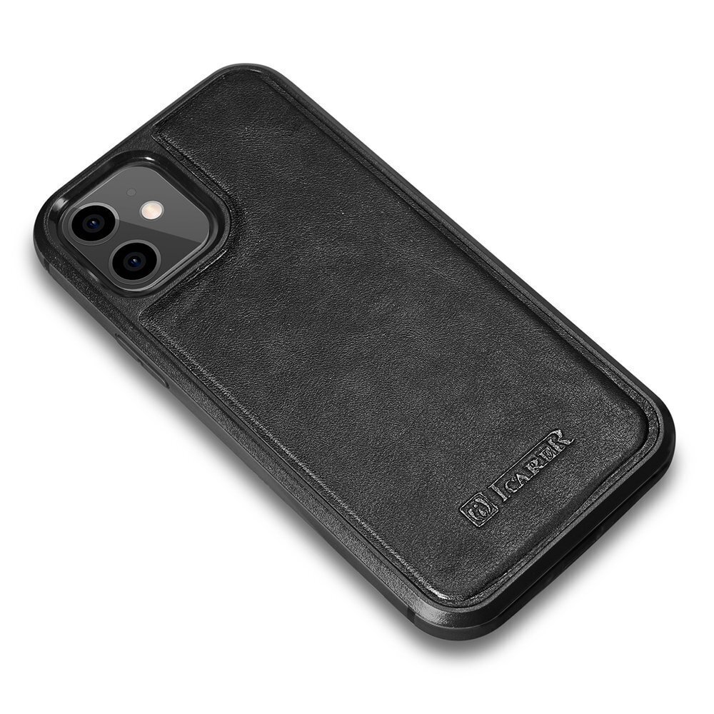 iCarer Leather Oil Wax case covered with natural leather for iPhone 12 mini black (ALI1204-BK) (Black) цена и информация | Telefoni kaaned, ümbrised | kaup24.ee