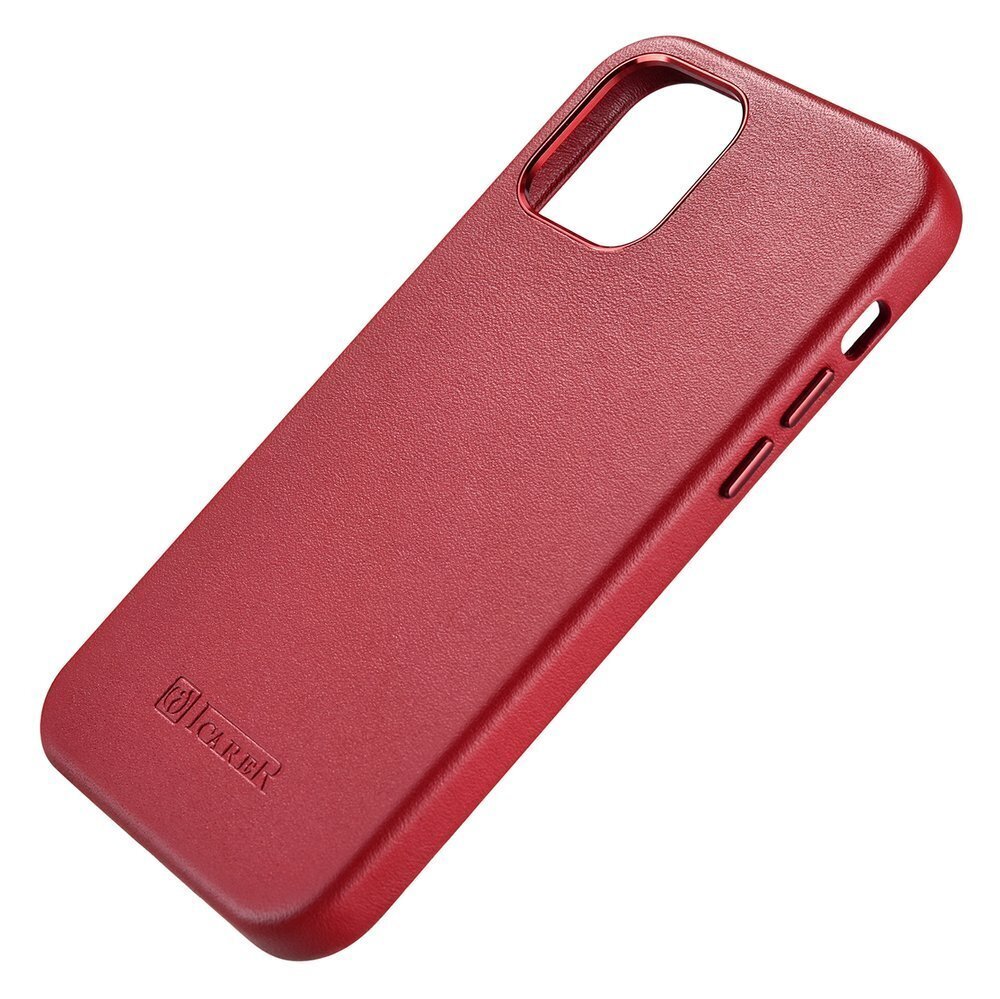 iCarer Case Leather genuine leather case for iPhone 12 Pro / iPhone 12 red (WMI1216-RD) (MagSafe compatible) (Red) hind ja info | Telefoni kaaned, ümbrised | kaup24.ee