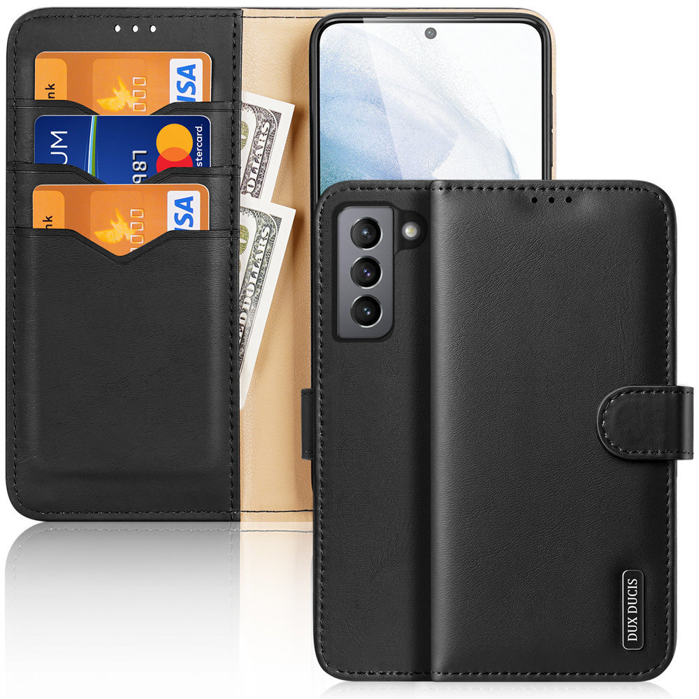Dux Ducis Hivo Genuine Leather Bookcase type case for Samsung Galaxy S21 FE black (Black) hind ja info | Telefoni kaaned, ümbrised | kaup24.ee