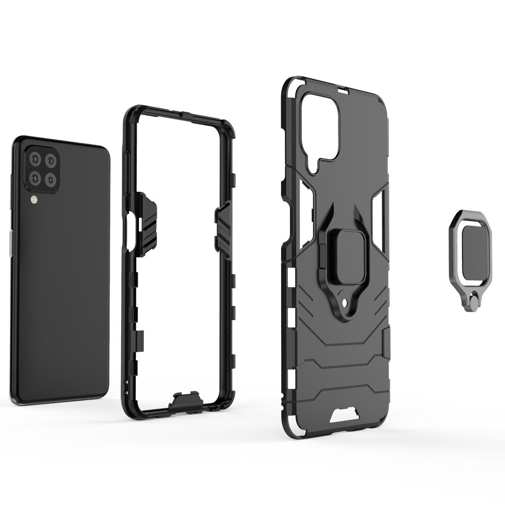 Ring Armor Case Kickstand Tough Rugged Cover for Samsung Galaxy A22 4G black цена и информация | Telefoni kaaned, ümbrised | kaup24.ee