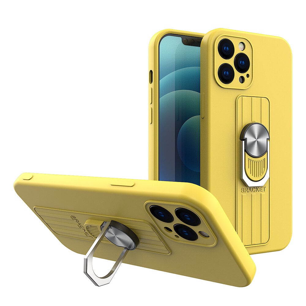 Ring Case silicone case with finger grip and stand for iPhone 12 Pro Max yellow (Yellow) hind ja info | Telefoni kaaned, ümbrised | kaup24.ee