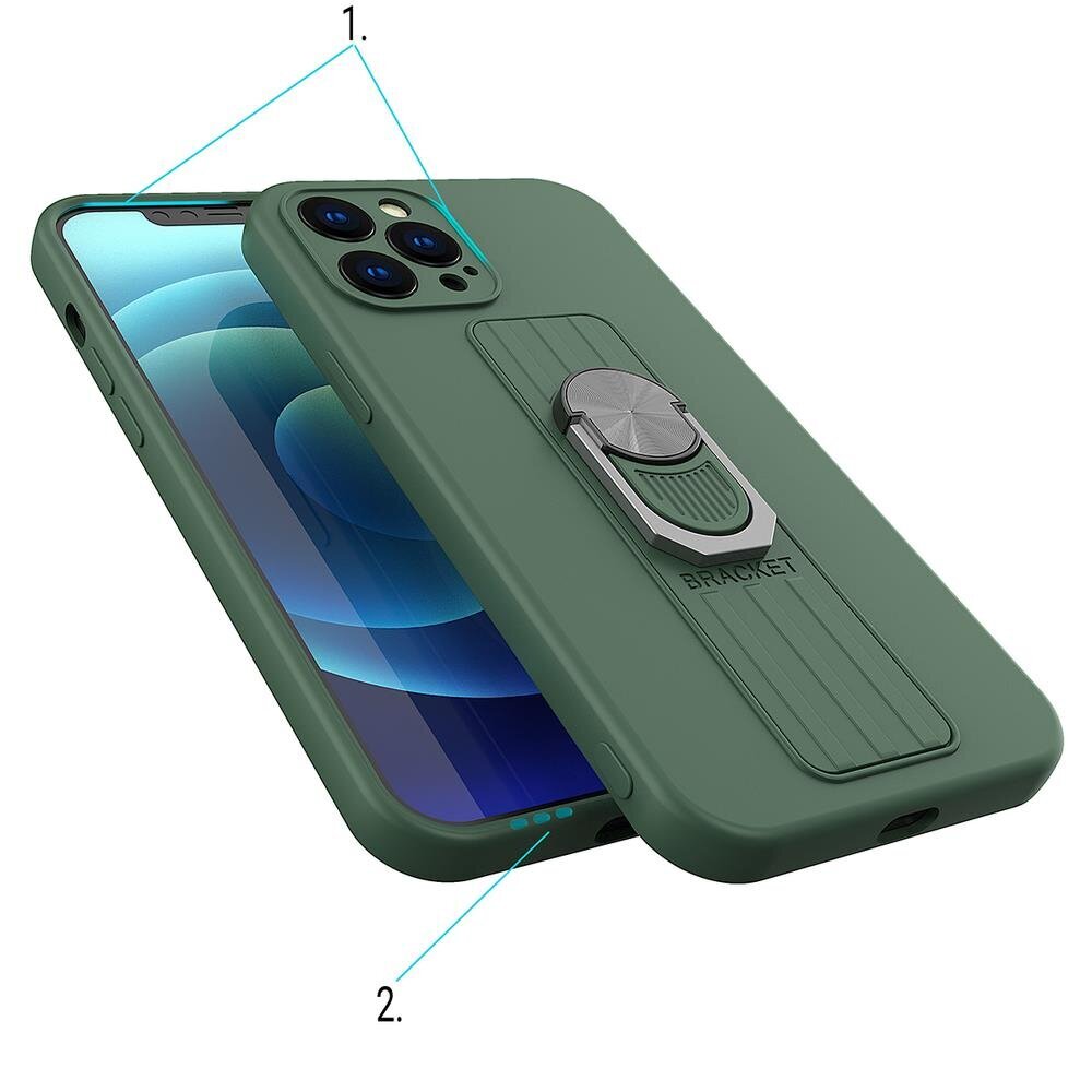 Ring Case silicone case with finger grip and stand for Samsung Galaxy S21 5G dark green (Dark green) цена и информация | Telefoni kaaned, ümbrised | kaup24.ee