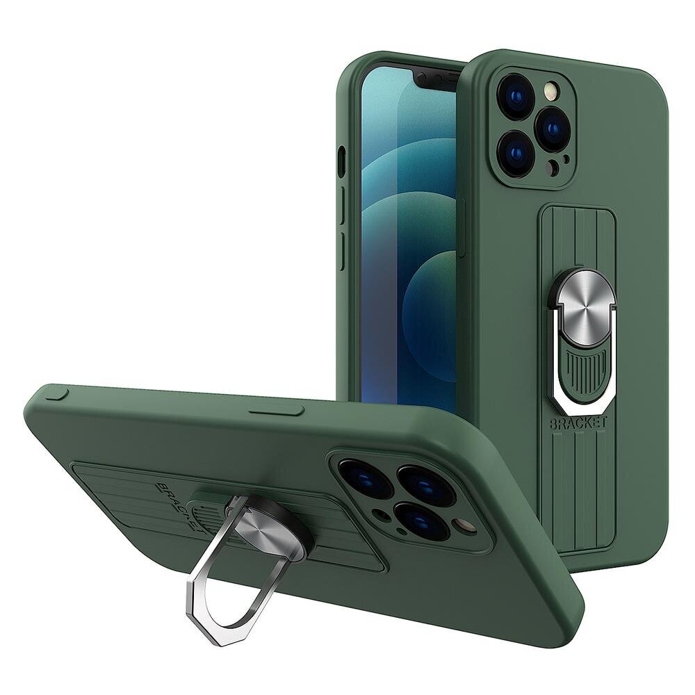 Ring Case silicone case with finger grip and stand for Samsung Galaxy S21 5G dark green (Dark green) цена и информация | Telefoni kaaned, ümbrised | kaup24.ee