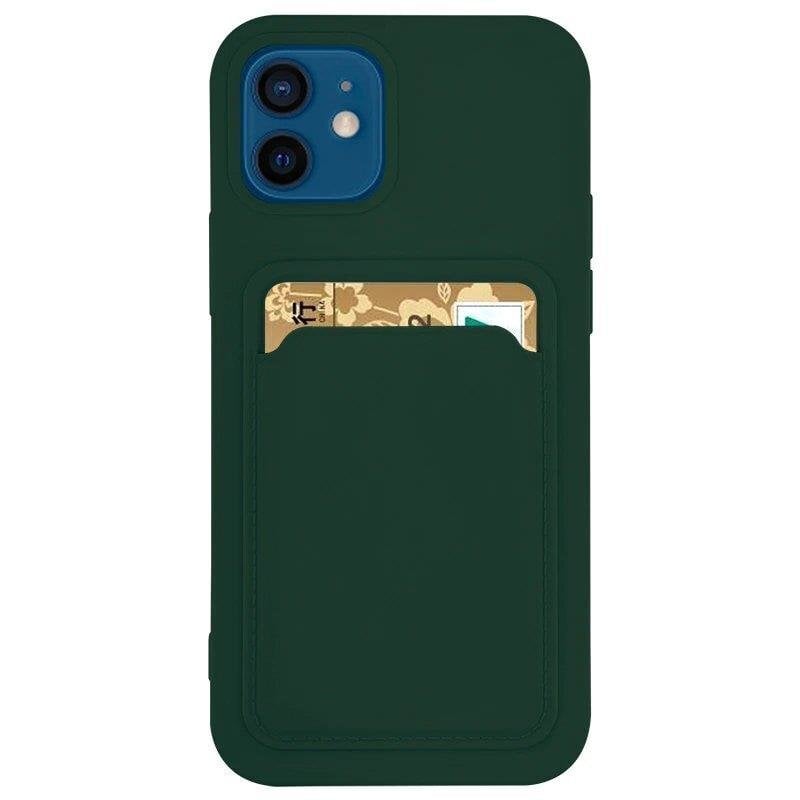 Card Case silicone wallet case with card holder documents for iPhone 12 Pro dark green (Dark green) цена и информация | Telefoni kaaned, ümbrised | kaup24.ee