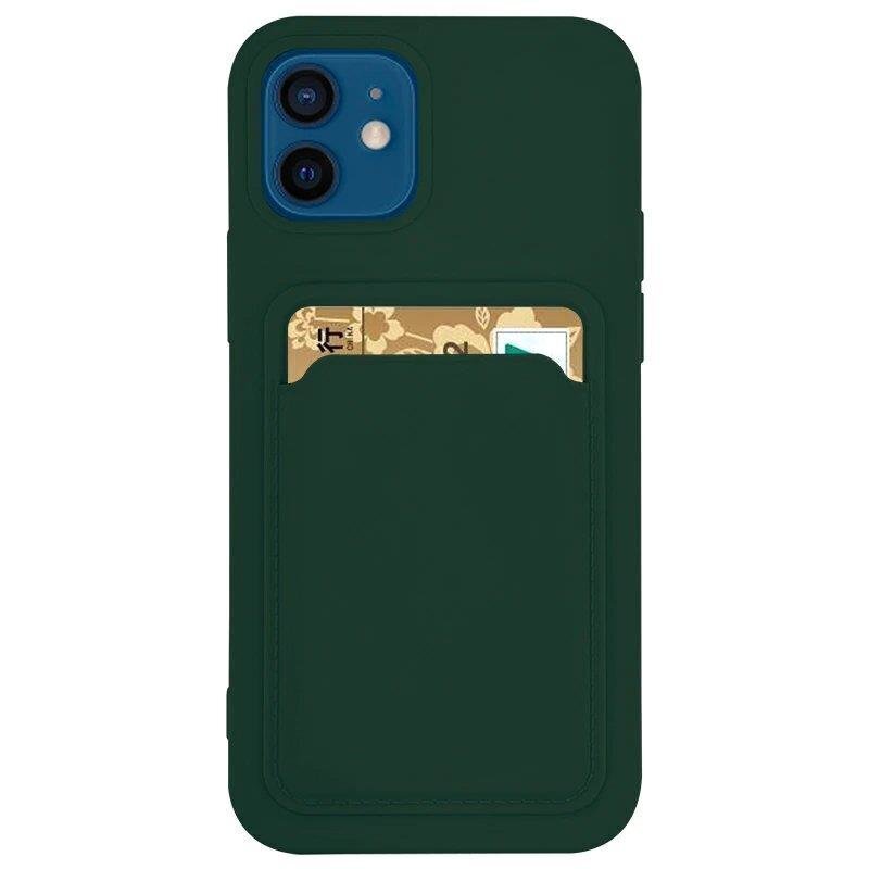 Card Case silicone wallet case with card holder documents for Samsung Galaxy S21 Ultra 5G dark green (Dark green) hind ja info | Telefoni kaaned, ümbrised | kaup24.ee