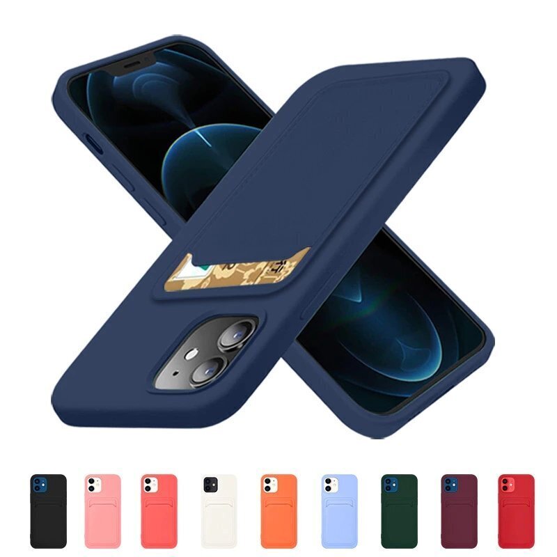 Card Case silicone wallet case with card holder documents for Xiaomi Redmi 9 blue (Navy Blue) цена и информация | Telefoni kaaned, ümbrised | kaup24.ee