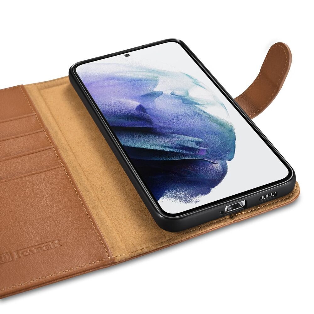 iCarer Haitang Leather Wallet Case Leather Case for Samsung Galaxy S22 + (S22 Plus) Wallet Housing Cover Brown (AKSM05BN) (Brown) hind ja info | Telefoni kaaned, ümbrised | kaup24.ee