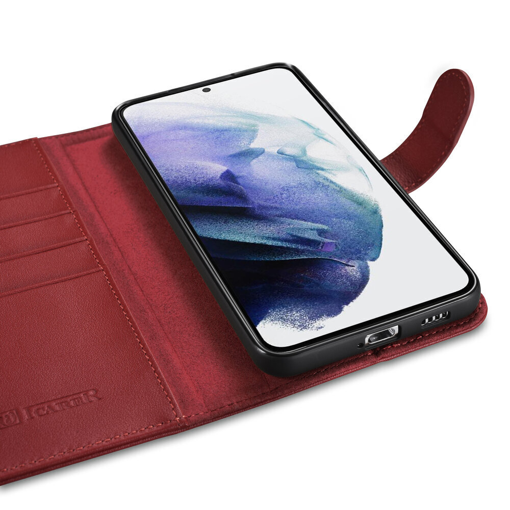 iCarer Haitang Leather Wallet Case Leather Case for Samsung Galaxy S22 + (S22 Plus) Wallet Housing Cover Red (AKSM05RD) (Red) цена и информация | Telefoni kaaned, ümbrised | kaup24.ee
