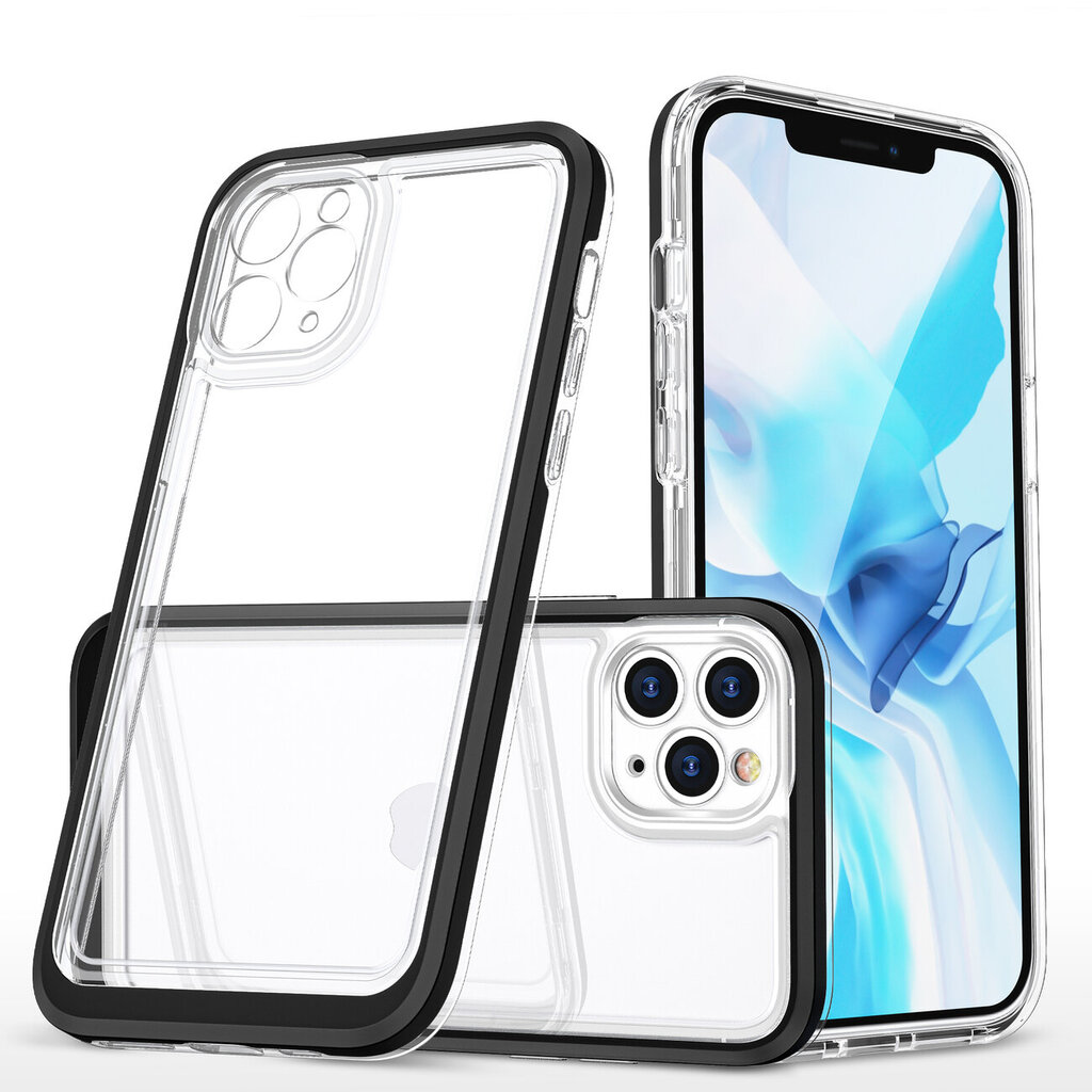 Clear 3in1 case for iPhone 11 Pro Max case gel cover with frame black (Black) цена и информация | Telefoni kaaned, ümbrised | kaup24.ee