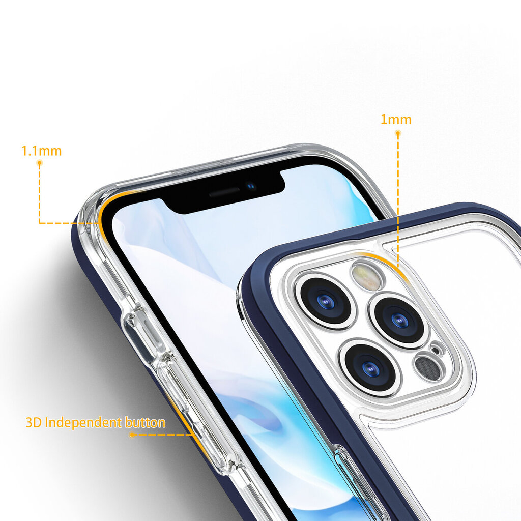 Clear 3in1 case for iPhone 12 Pro blue frame gel cover (Niebieski) цена и информация | Telefoni kaaned, ümbrised | kaup24.ee