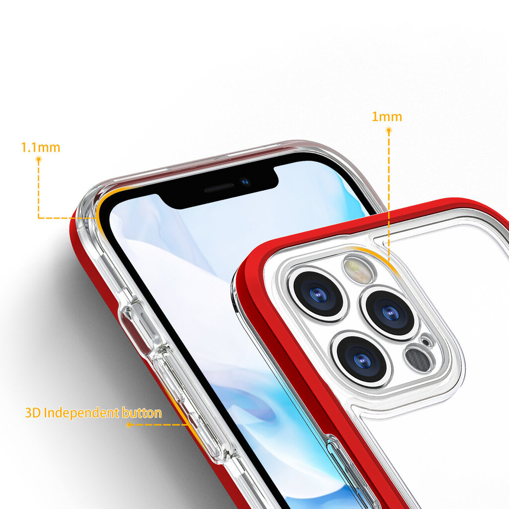 Clear 3in1 Case for iPhone 12 Pro Max Frame Cover Gel Red (Red) цена и информация | Telefoni kaaned, ümbrised | kaup24.ee