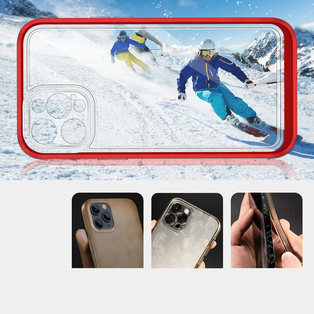 Clear 3in1 Case for iPhone 12 Pro Max Frame Cover Gel Red (Red) цена и информация | Telefoni kaaned, ümbrised | kaup24.ee