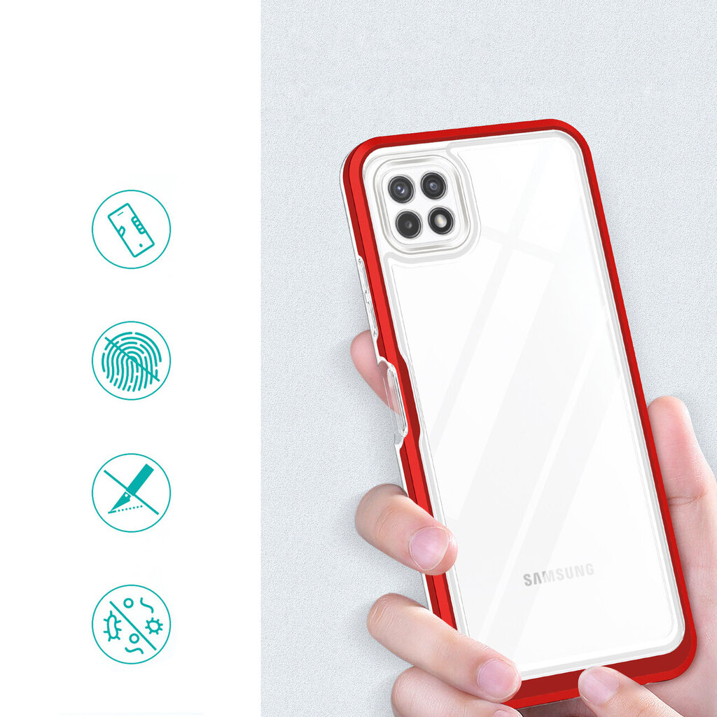 Clear 3in1 Case for Samsung Galaxy A22 5G Frame Gel Cover Red (Red) цена и информация | Telefoni kaaned, ümbrised | kaup24.ee