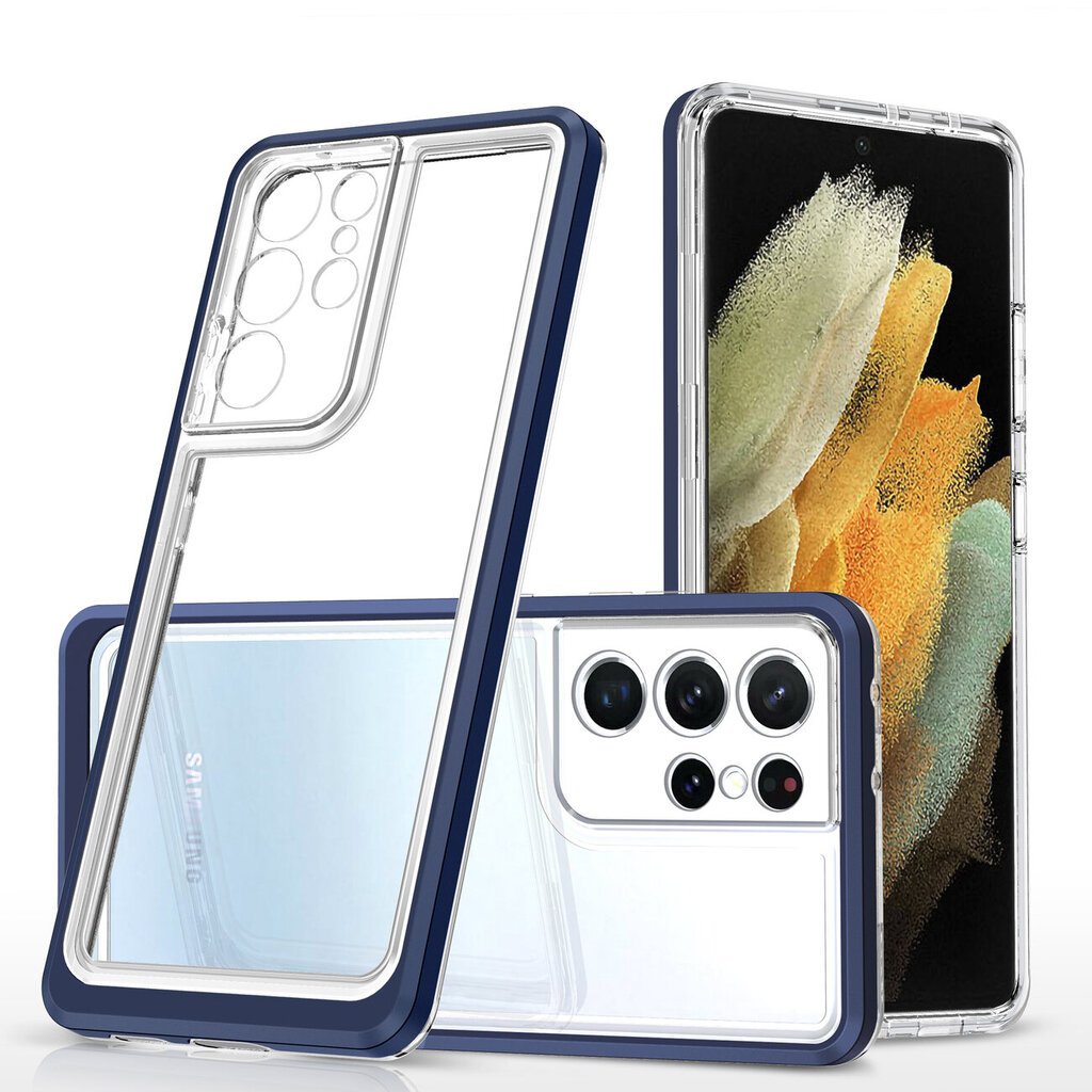 Clear 3in1 Case for Samsung Galaxy S22 Ultra Frame Gel Cover Blue (Niebieski) цена и информация | Telefoni kaaned, ümbrised | kaup24.ee