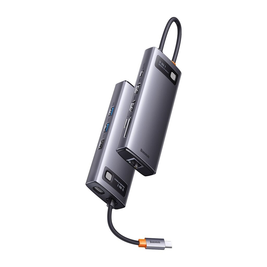 Baseus Metal Gleam Series Docking Station HUB 9 in 1 USB Type C - 2 x HDMI / 2 x USB 3.2 Gen. 1/1 x USB 2.0 / 1 x Power Delivery / 1 x SD card reader / 1 x TF card reader / 1 x RJ-45 gray (WKWG060013) цена и информация | USB jagajad, adapterid | kaup24.ee