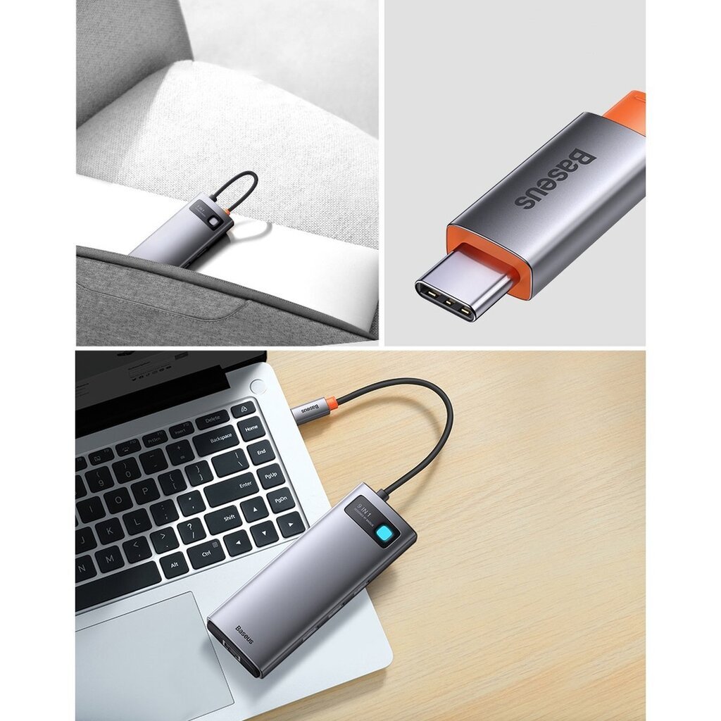 Baseus Metal Gleam Series Docking Station HUB 9 in 1 USB Type C - 2 x HDMI / 2 x USB 3.2 Gen. 1/1 x USB 2.0 / 1 x Power Delivery / 1 x SD card reader / 1 x TF card reader / 1 x RJ-45 gray (WKWG060013) цена и информация | USB jagajad, adapterid | kaup24.ee