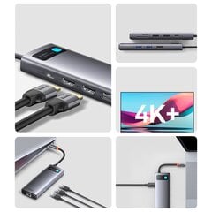 Baseus Metal Gleam Series Docking Station HUB 9 in 1 USB Type C - 2 x HDMI / 2 x USB 3.2 Gen. 1/1 x USB 2.0 / 1 x Power Delivery / 1 x SD card reader / 1 x TF card reader / 1 x RJ-45 gray (WKWG060013) hind ja info | USB jagajad, adapterid | kaup24.ee