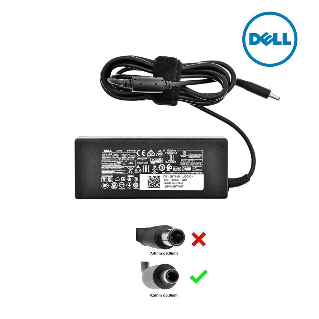 Adapter originaal Dell AC 90W 4.5 mm RT74M hind ja info | Sülearvutite laadijad | kaup24.ee