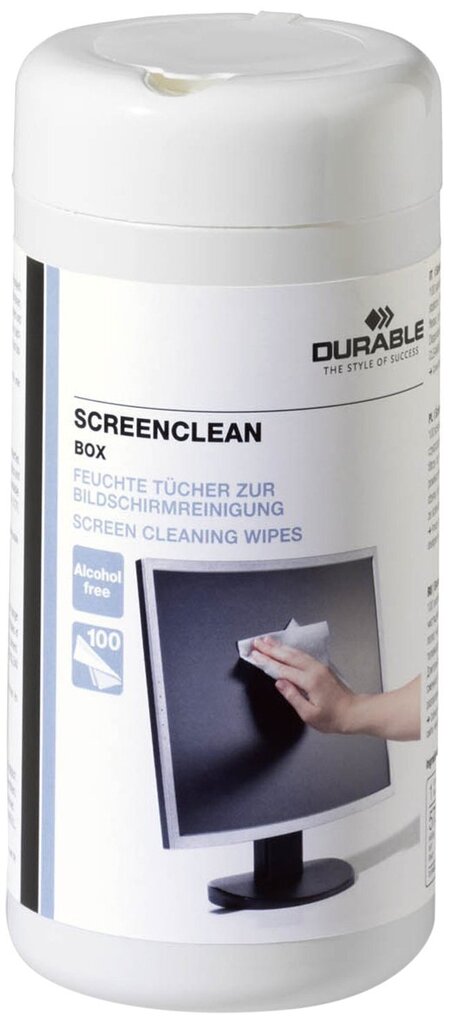 Niisked salvrätikud ekraanide puhastamiseks DURABLE, 100 tk цена и информация | Puhastustarvikud | kaup24.ee