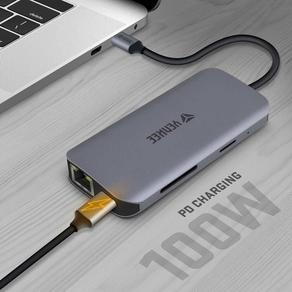 USB-jaotur 8in1 YENKEE, 3.2 (Gen 1) USB C - 1xUSB C, 100W / 1xHDMI 4k@30Hz / 1xUSB-A 2.0/ 1xUSB-A 3.0/Port RJ-45 (Ethernet), 1000 Mbps/ SD / Micro SD hind ja info | USB jagajad, adapterid | kaup24.ee