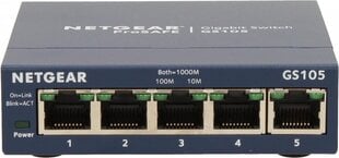 Сетевой коммутатор NETGEAR ProSafe Plus GS105 (5 портов Gigabit Ethernet/Fast Ethernet/Ethernet, настольный компьютер, автоматическое определение на порт) цена и информация | Коммутаторы (Switch) | kaup24.ee