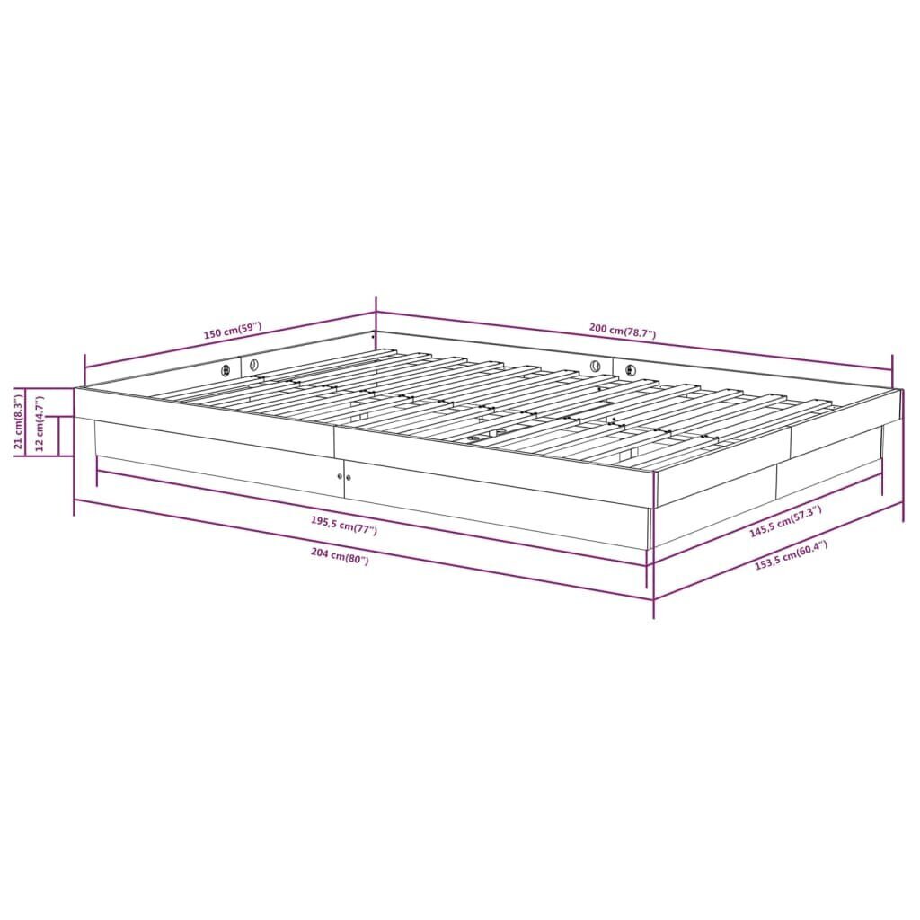 vidaXL voodiraam, täismännipuit, 150 x 200 cm hind ja info | Voodid | kaup24.ee