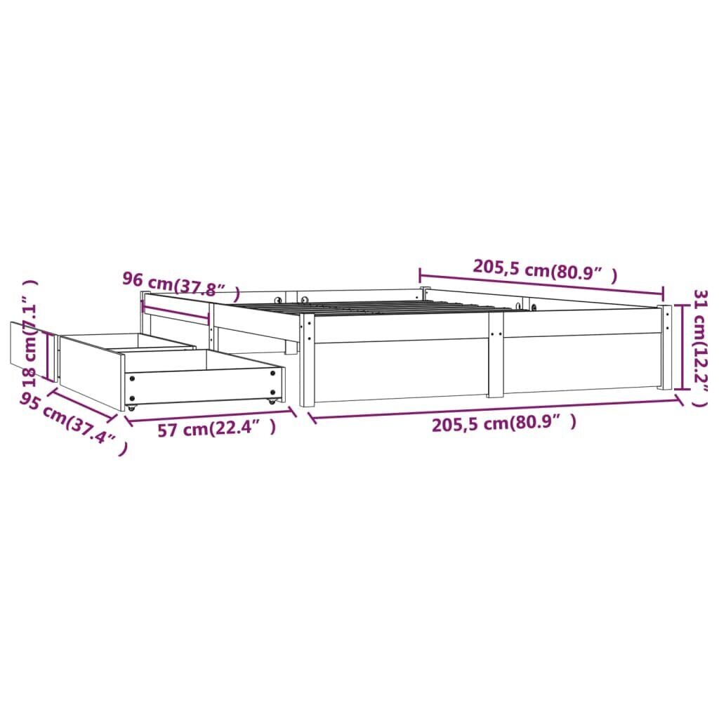 vidaXL sahtlitega voodiraam, valge, 200 x 200 cm цена и информация | Voodid | kaup24.ee