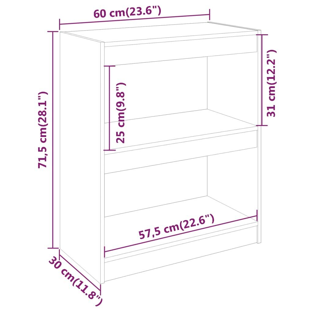 vidaXL raamaturiiul/ruumijagaja, valge 60 x 30 x 71,5 cm täismännipuit hind ja info | Riiulid | kaup24.ee