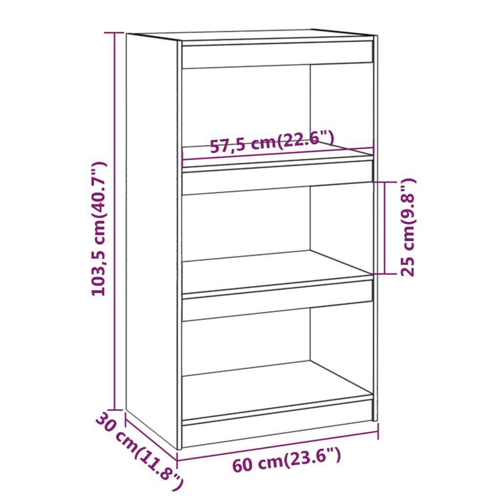 vidaXL raamaturiiul/ruumijagaja valge 60 x 30 x 103,5 cm täismännipuit hind ja info | Riiulid | kaup24.ee