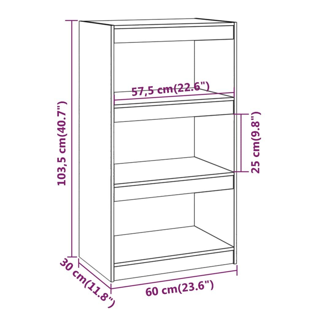 vidaXL raamaturiiul/ruumijagaja, hall 60 x 30 x 103,5 cm täismännipuit цена и информация | Riiulid | kaup24.ee