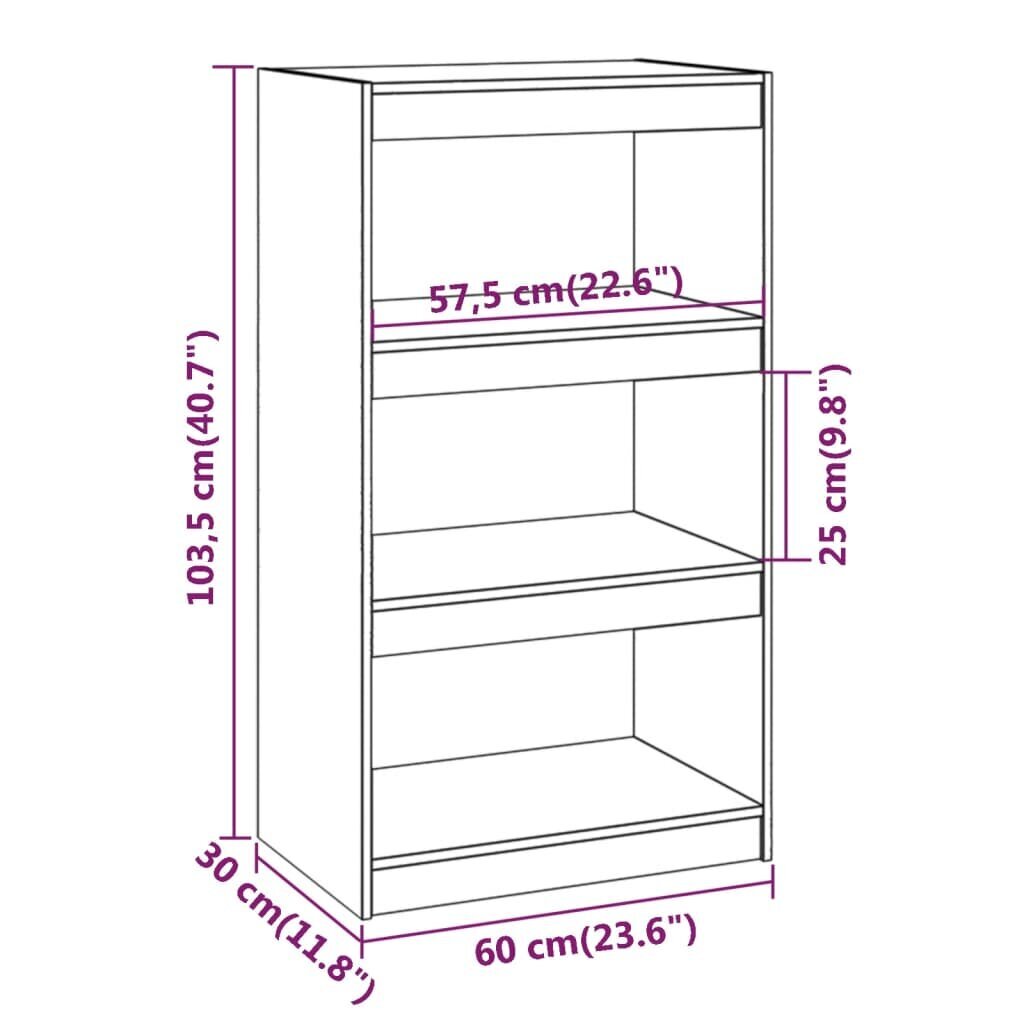 vidaXL raamaturiiul/ruumijagaja, must 60 x 30 x 103,5 cm täismännipuit цена и информация | Riiulid | kaup24.ee