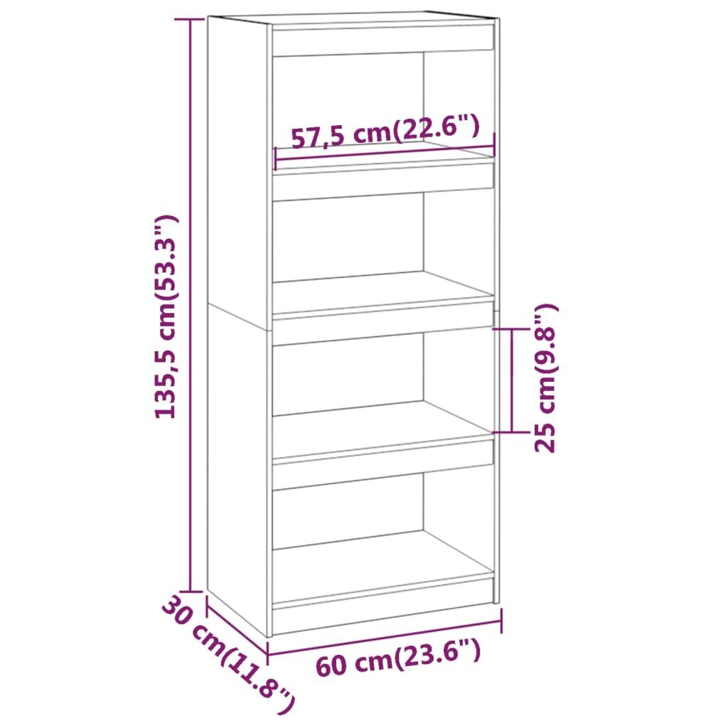 vidaXL raamaturiiul/ruumijagaja, hall 60 x 30 x 135,5 cm täismännipuit hind ja info | Riiulid | kaup24.ee