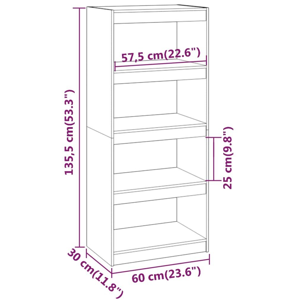 vidaXL raamaturiiul/ruumijagaja, meepruun 60 x 30 x 135,5 cm männipuit hind ja info | Riiulid | kaup24.ee