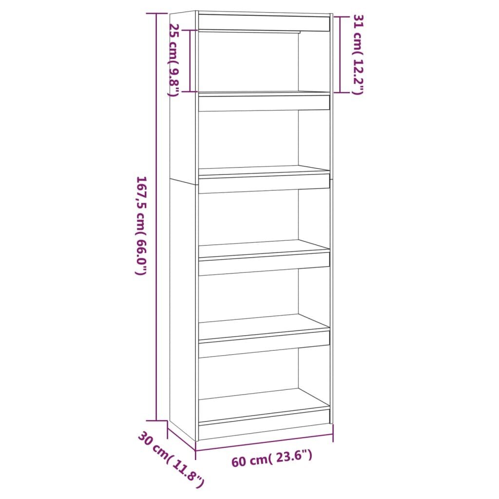 vidaXL raamaturiiul/ruumijagaja, hall 60 x 30 x 167,5 cm täismännipuit hind ja info | Riiulid | kaup24.ee