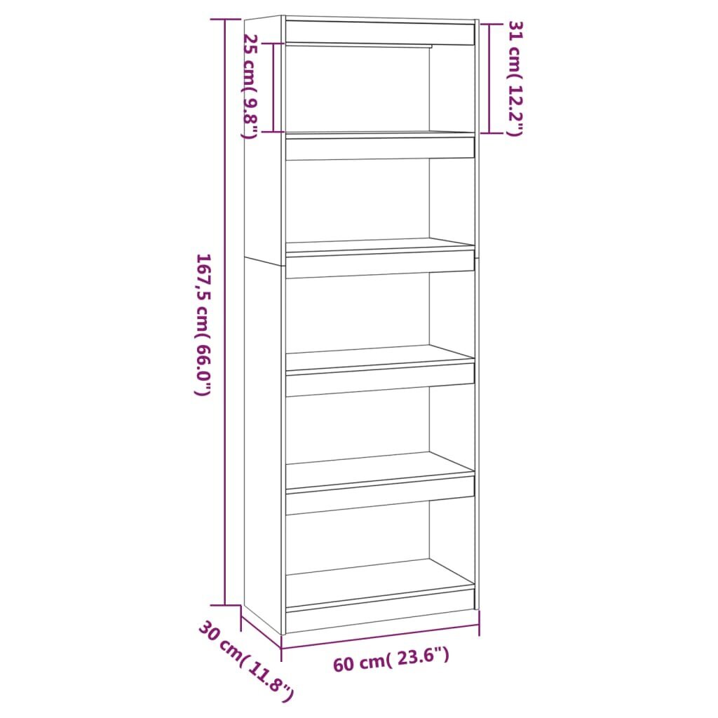 vidaXL raamaturiiul/ruumijagaja, must 60 x 30 x 167,5 cm täismännipuit hind ja info | Riiulid | kaup24.ee