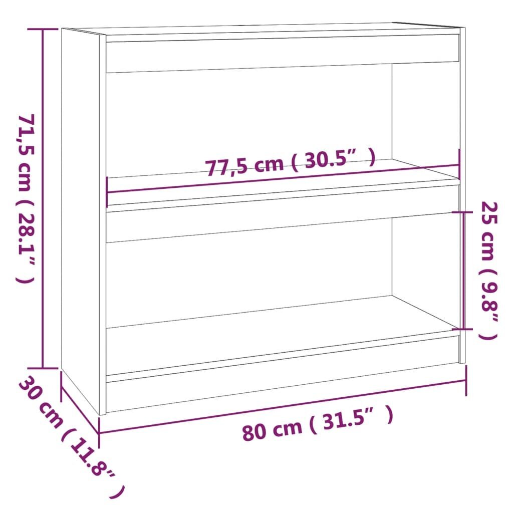 vidaXL raamaturiiul/ruumijagaja, valge 80 x 30 x 71,5 cm täismännipuit hind ja info | Riiulid | kaup24.ee