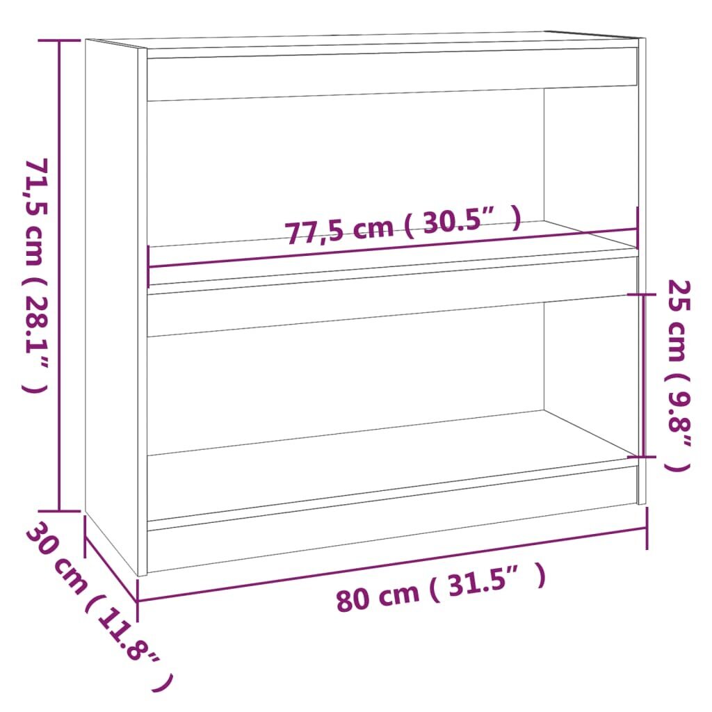 vidaXL raamaturiiul/ruumijagaja, must, 80 x 30 x 71,5 cm täismännipuit цена и информация | Riiulid | kaup24.ee