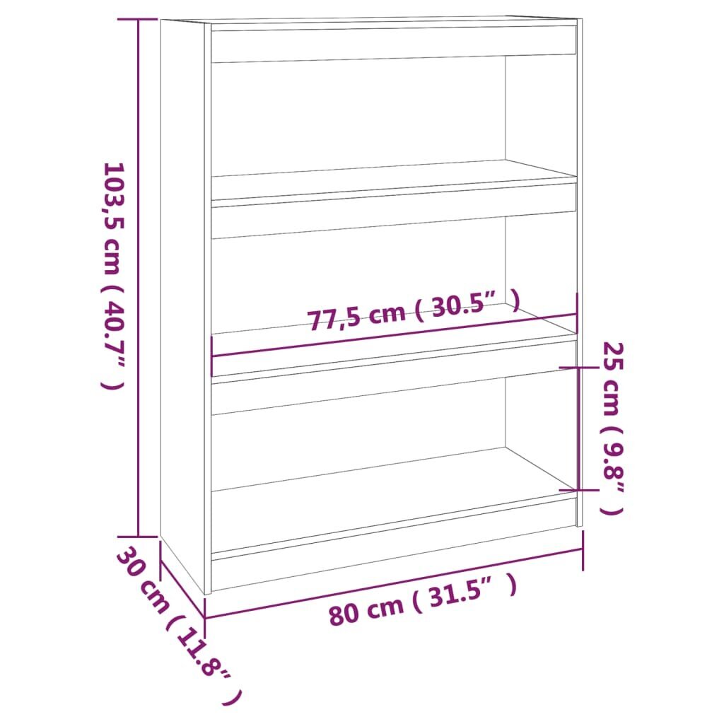 vidaXL raamaturiiul/ruumijagaja, 80 x 30 x 103,5 cm, täismännipuit цена и информация | Riiulid | kaup24.ee