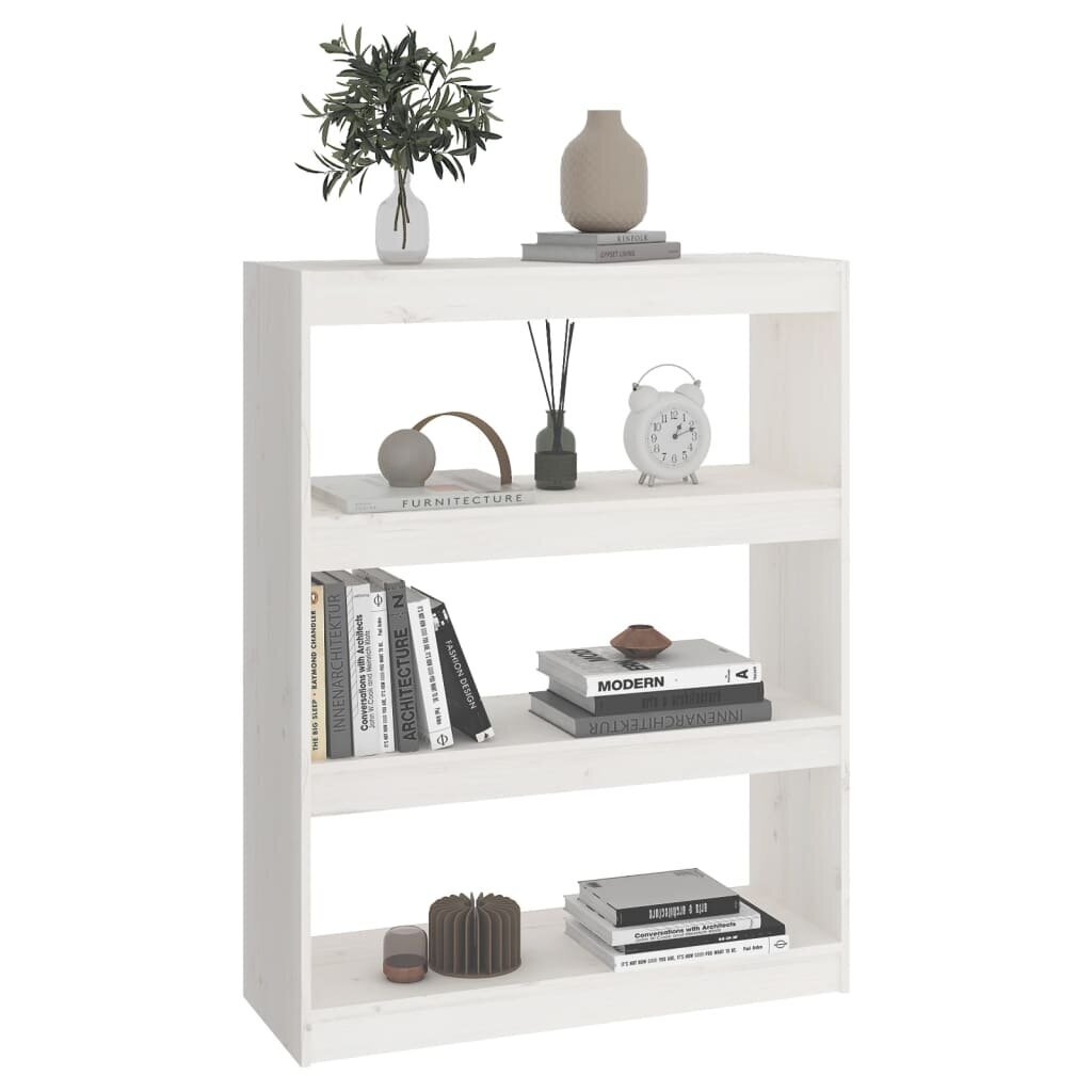 vidaXL raamaturiiul/ruumijagaja, valge, 80 x 30 x 103,5 cm, täismännipuit hind ja info | Riiulid | kaup24.ee