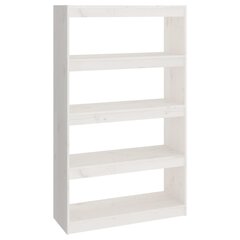 vidaXL raamaturiiul/ruumijagaja, valge, 80 x 30 x 135,5 cm, täismännipuit hind ja info | Riiulid | kaup24.ee