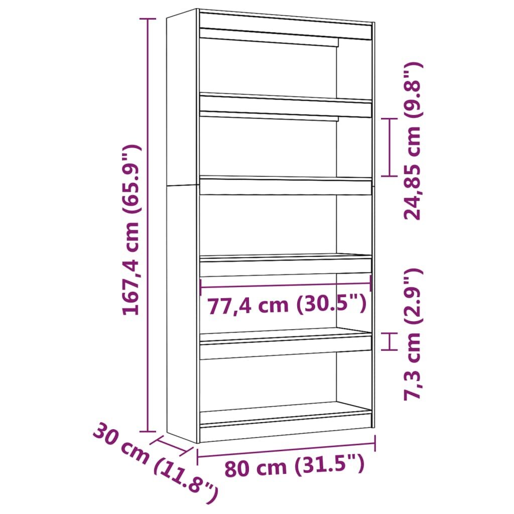 vidaXL raamaturiiul/ruumijagaja, valge, 80 x 30 x 167,4 cm, täismännipuit hind ja info | Riiulid | kaup24.ee