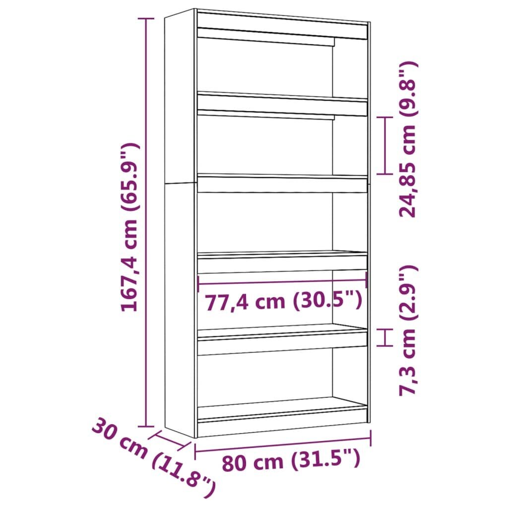 vidaXL raamaturiiul/ruumijagaja, meepruun, 80 x 30 x 167,4 cm, männipuit hind ja info | Riiulid | kaup24.ee