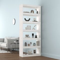 vidaXL raamaturiiul/ruumijagaja, valge, 80 x 30 x 199,5 cm, täismännipuit hind ja info | Riiulid | kaup24.ee