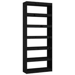 vidaXL raamaturiiul/ruumijagaja, must, 80 x 30 x 199,5 cm, täismännipuit hind ja info | Riiulid | kaup24.ee